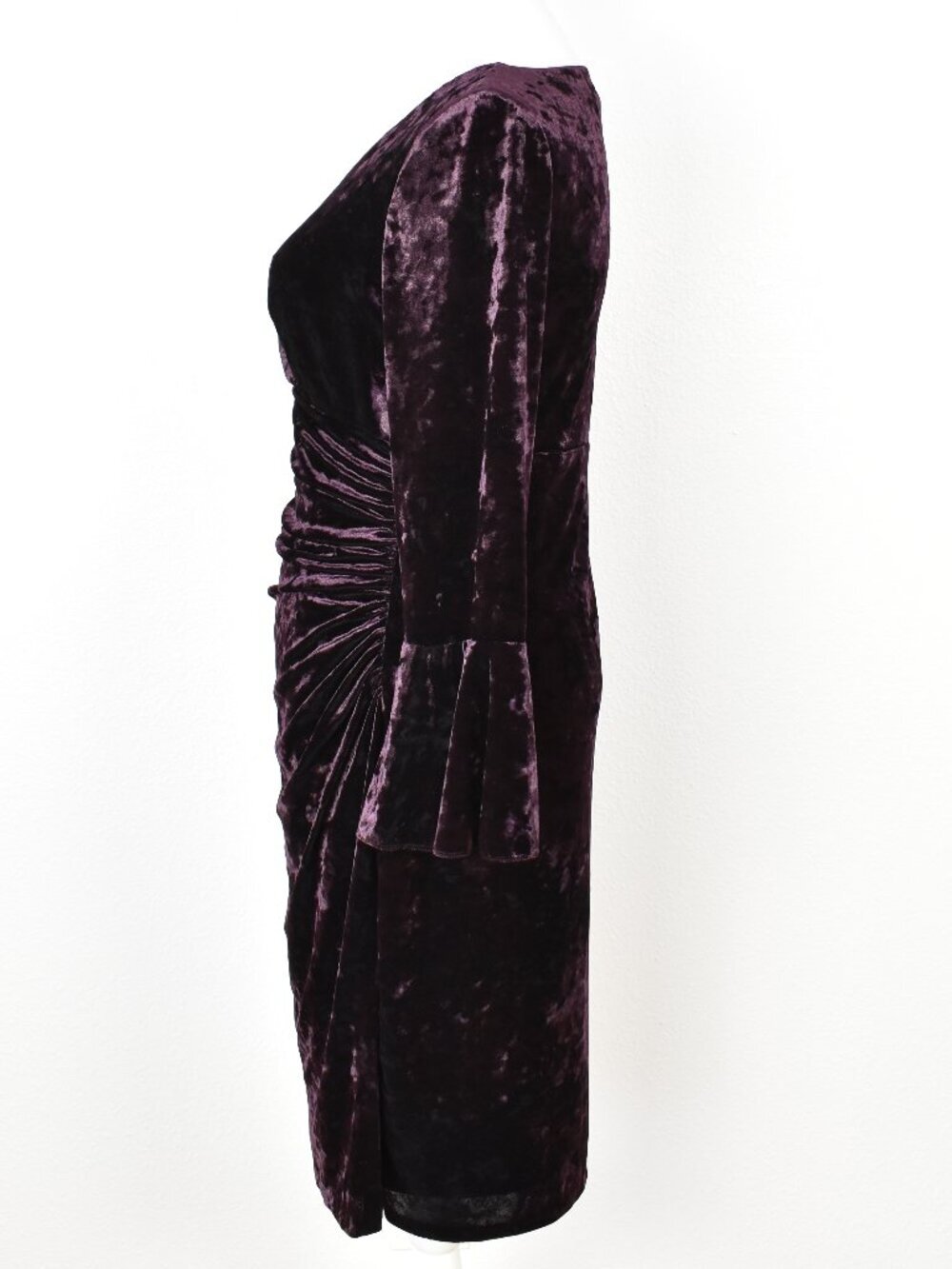 Lauren Ralph Lauren Velvet Faux Wrap Flutter Bell Sleeve Sheath Dress - 8 - Picture 8 of 10